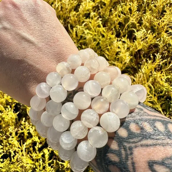 10mm Pink Mangano Calcite Beaded Bracelet - *UV Reactive* - Picture 4 of 10